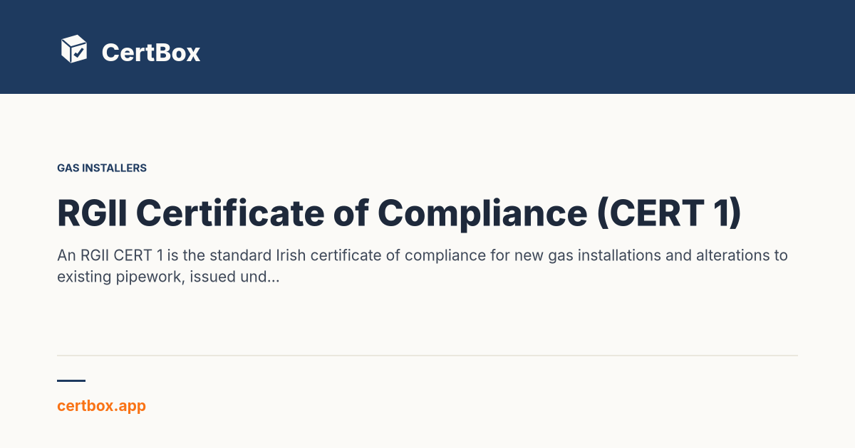 Rgii Insurance Form RGII CERT 1 — Irish Gas Installation Certificate | CertBox