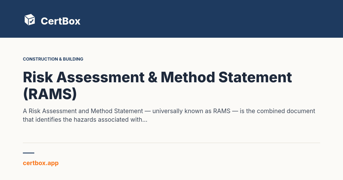 Sample Rams For Automation RAMS Document — Risk Assessment & Method Statement | CertBox